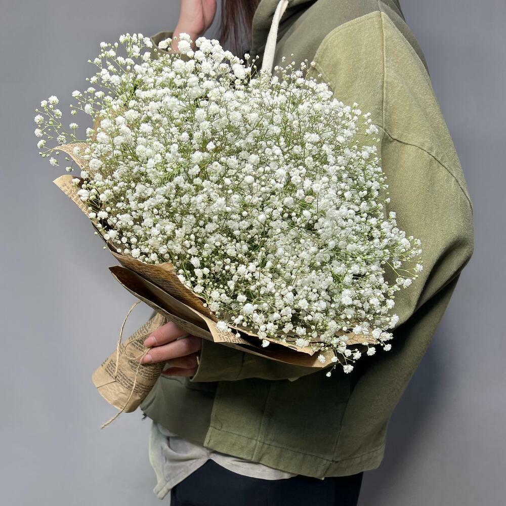 White gypsophila in kraft paper